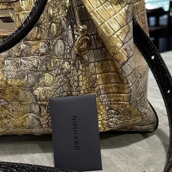 Brahmin Gold and Black Crocodile Shoulder Bag